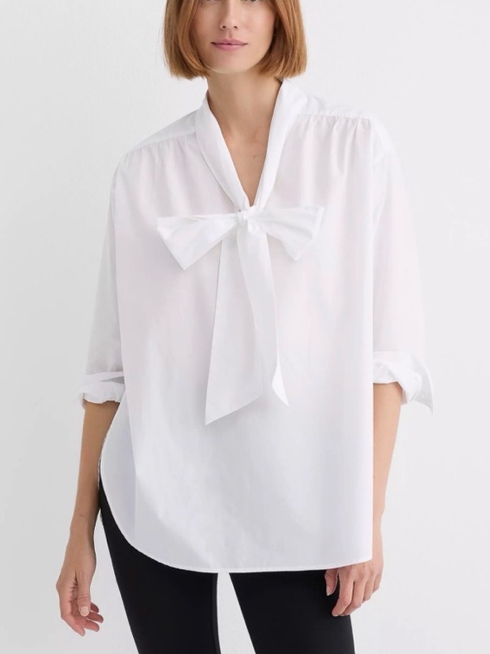 LOFT bow poplin tunic blouse nwt